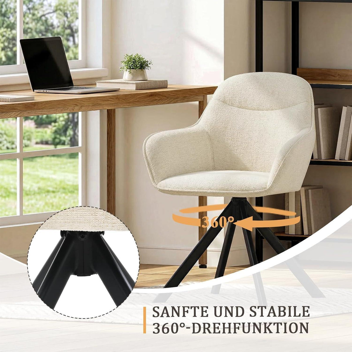 Drehbarer Esszimmerstuhl Set 4er – Cremeweiß, Chenille & Metall