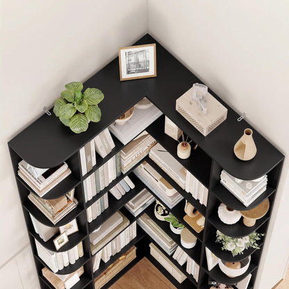 Eckregal L-Form Bücherregal 185 cm mit 6 Ebenen Schwarz