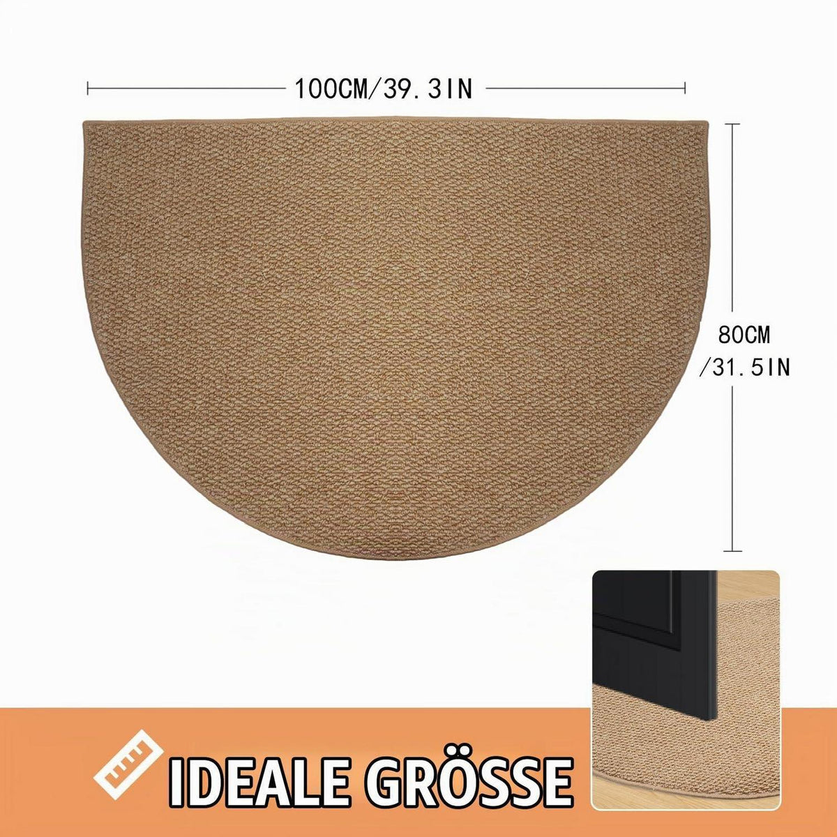 Halbrund Fußmatte 80x100 – Rutschfest & Waschbar für Innen & Außen
