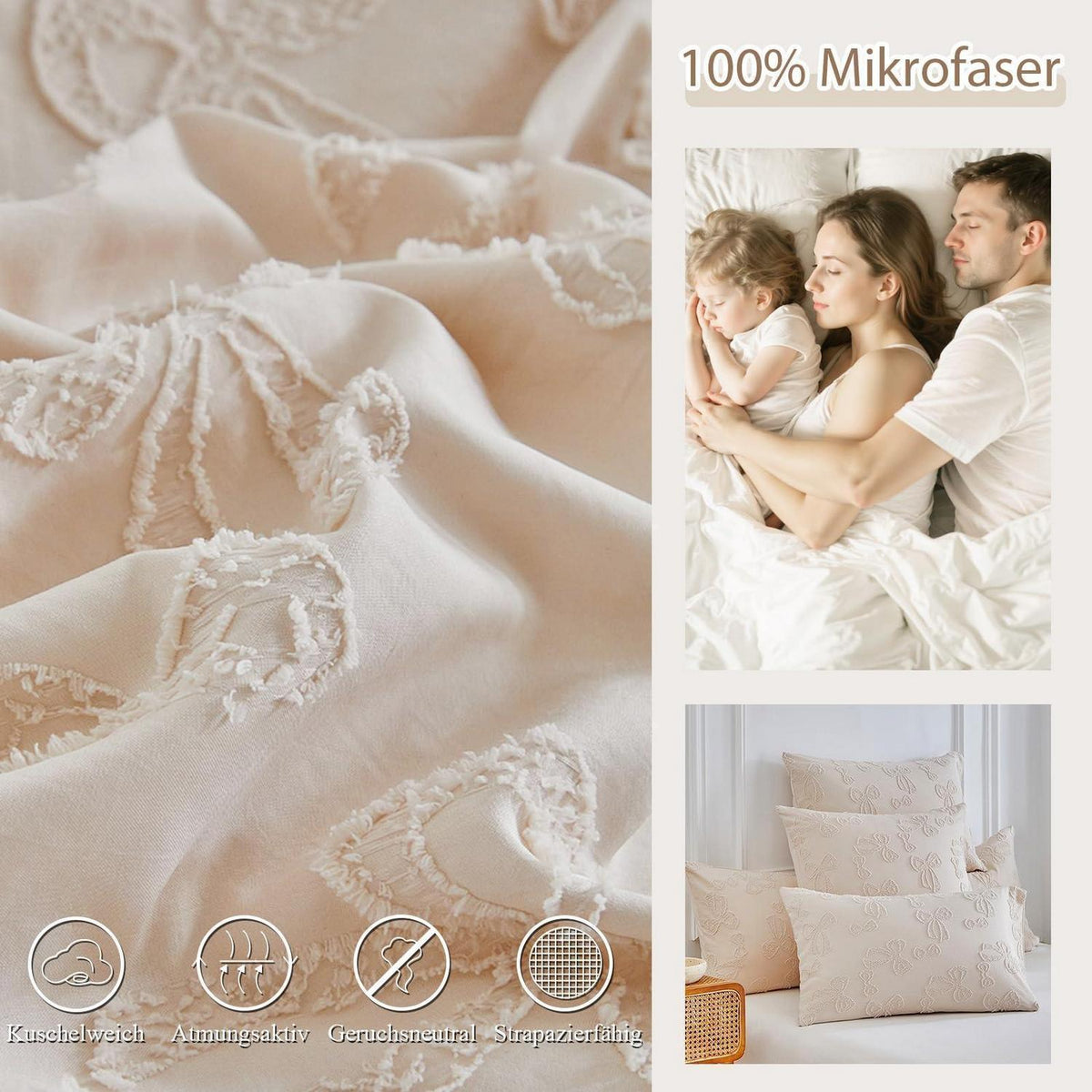 Boho Tufting Bettwäsche Set Beige 220x240cm