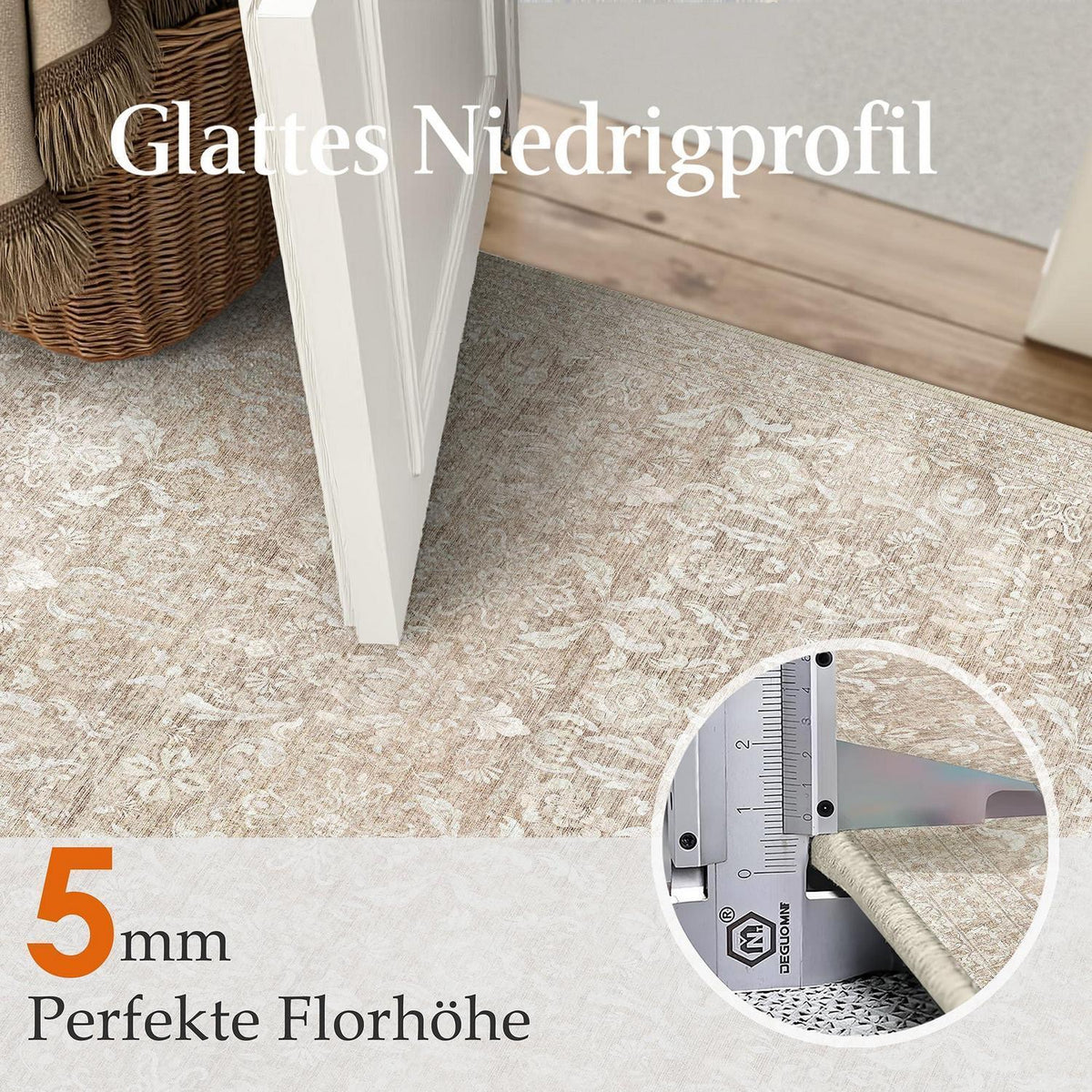 Vintage Teppich Beige 240x300cm Waschbar Rechteckig Wohnzimmer