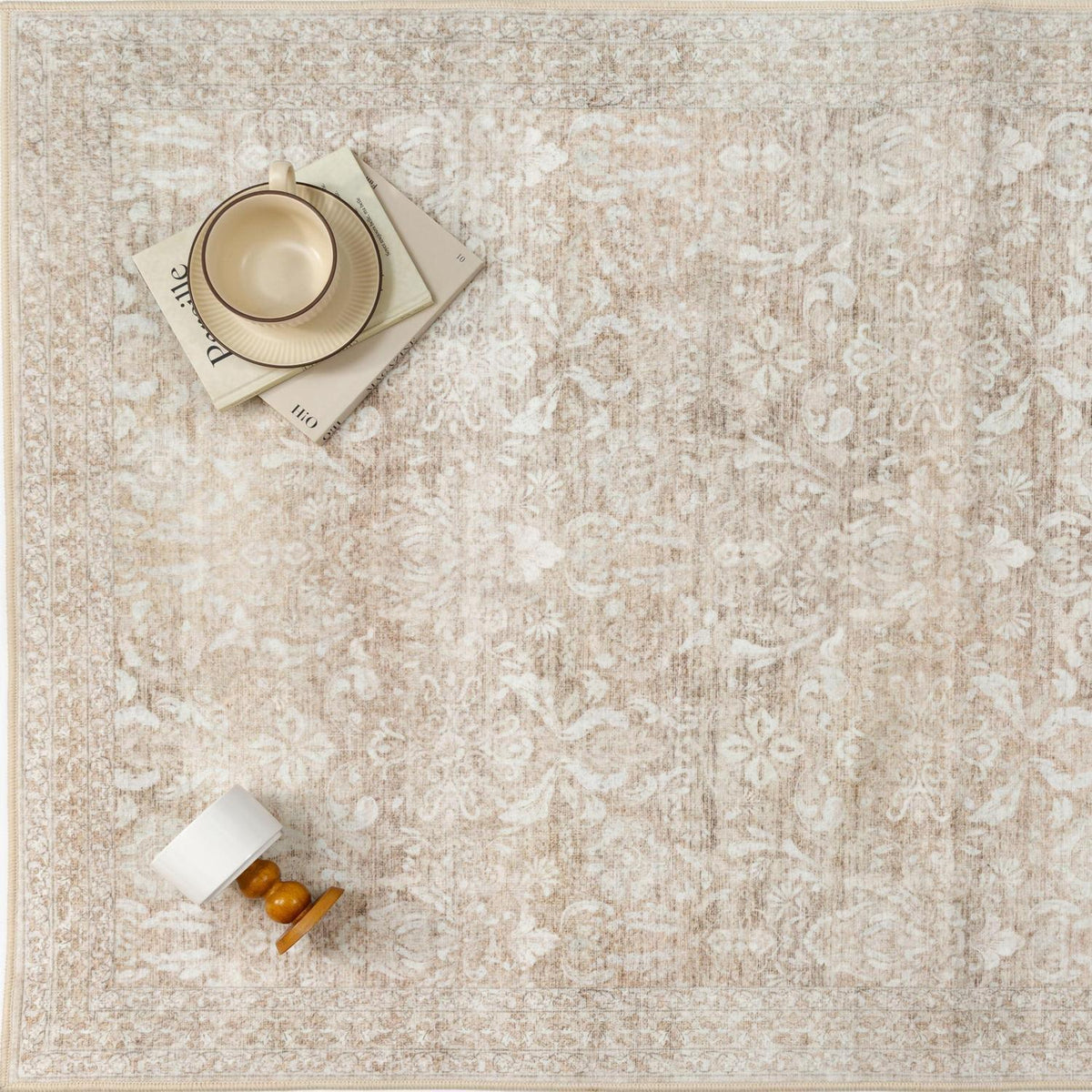 Vintage Teppich Beige 240x300cm Waschbar Rechteckig Wohnzimmer