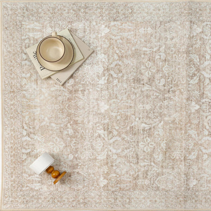 Vintage Teppich Beige 240x300cm Waschbar Rechteckig Wohnzimmer