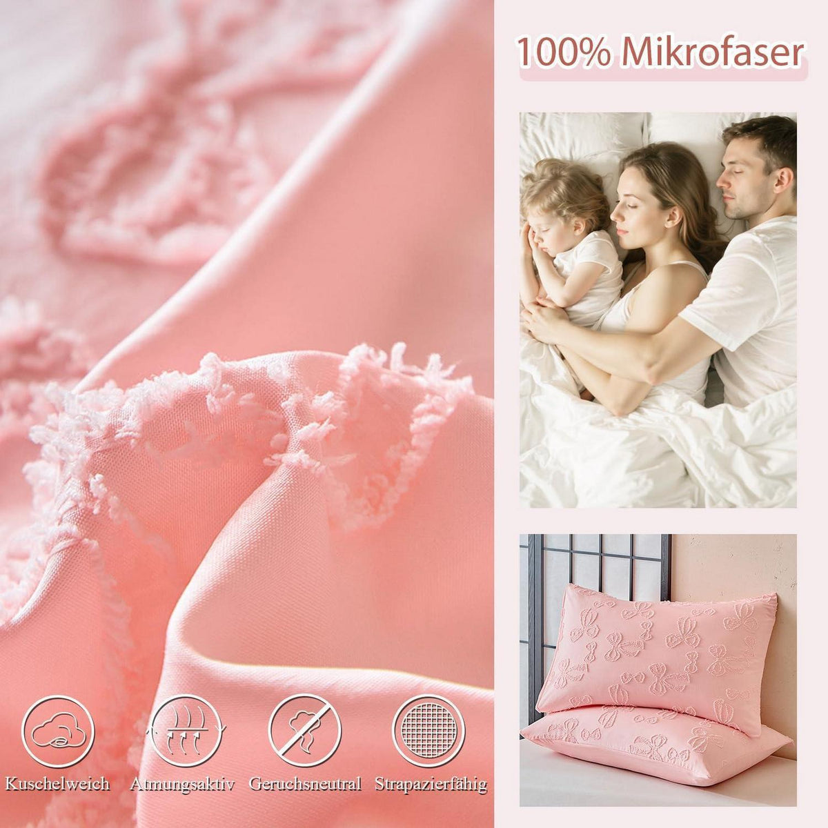 Boho Bettwäsche Set getuftet Rosa 135x200