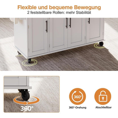 Mobile Kücheninsel mit ausziehbarer Arbeitsplatte Weiß