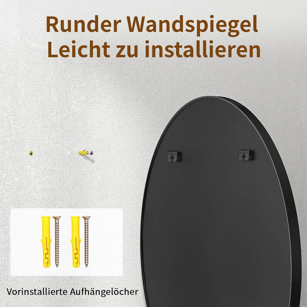 Runder Wandspiegel 70cm mit Schwarz Aluminiumrahmen