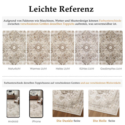 Vintage Teppich Beige 240x300cm Waschbar Rechteckig Wohnzimmer