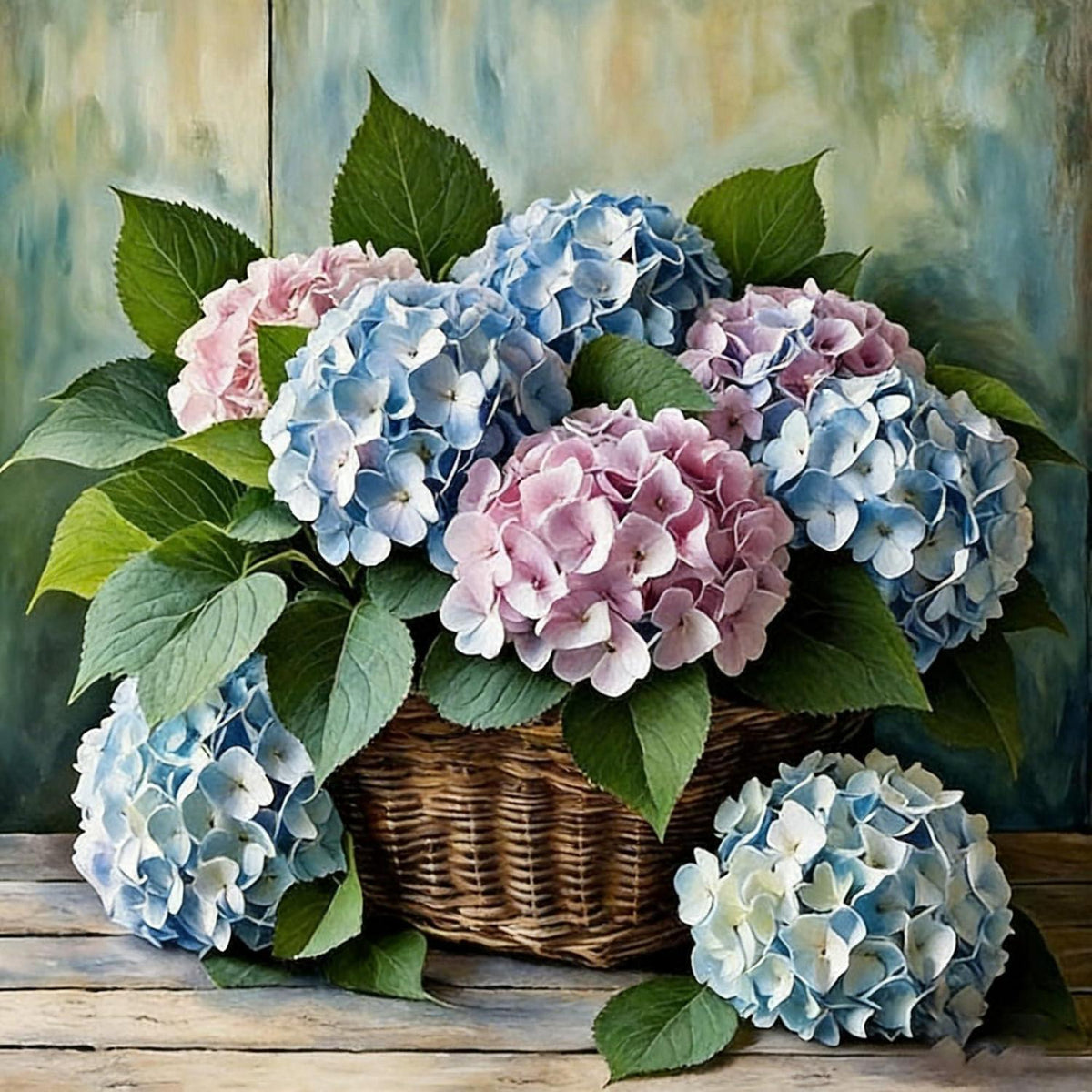 Malen nach Zahlen Erwachsene - Blumenkorb mit Hortensie