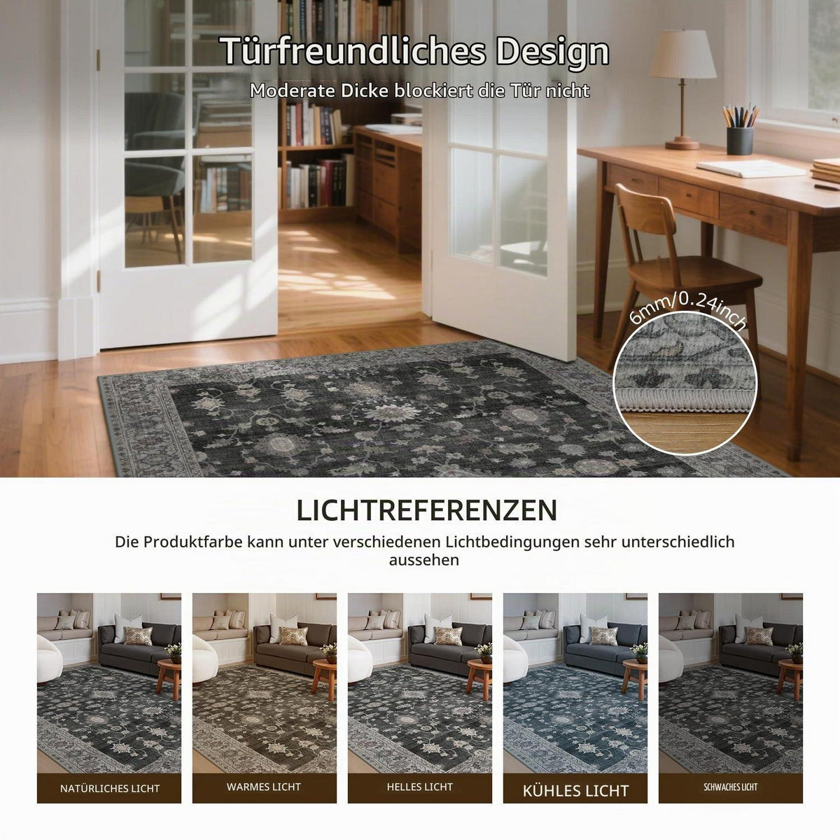 Vintage Teppich Wohnzimmer 200x290 cm Anthrazit Rechteck