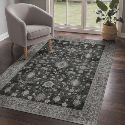 Vintage Teppich Wohnzimmer 200x290 cm Anthrazit Rechteck