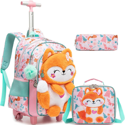 Schultrolley Mädchen Fuchs – Ergonomischer Rucksack mit Rollen & Zubehör