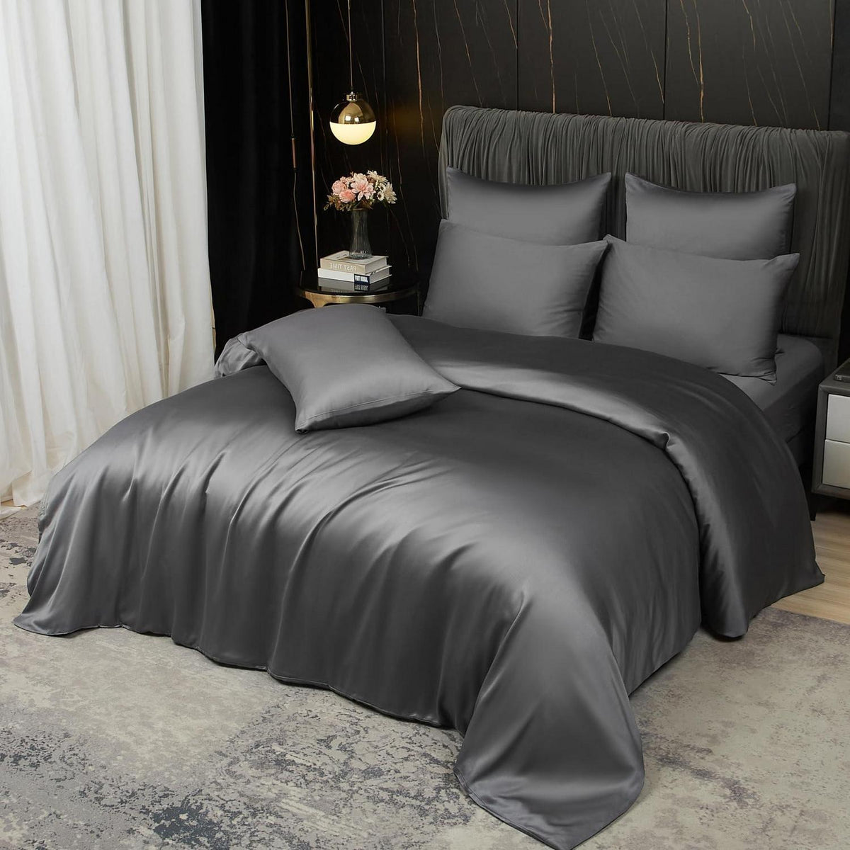 Bambus Bettwäsche Set 200x200 cm Grau | Atmungsaktiv & Kühlend