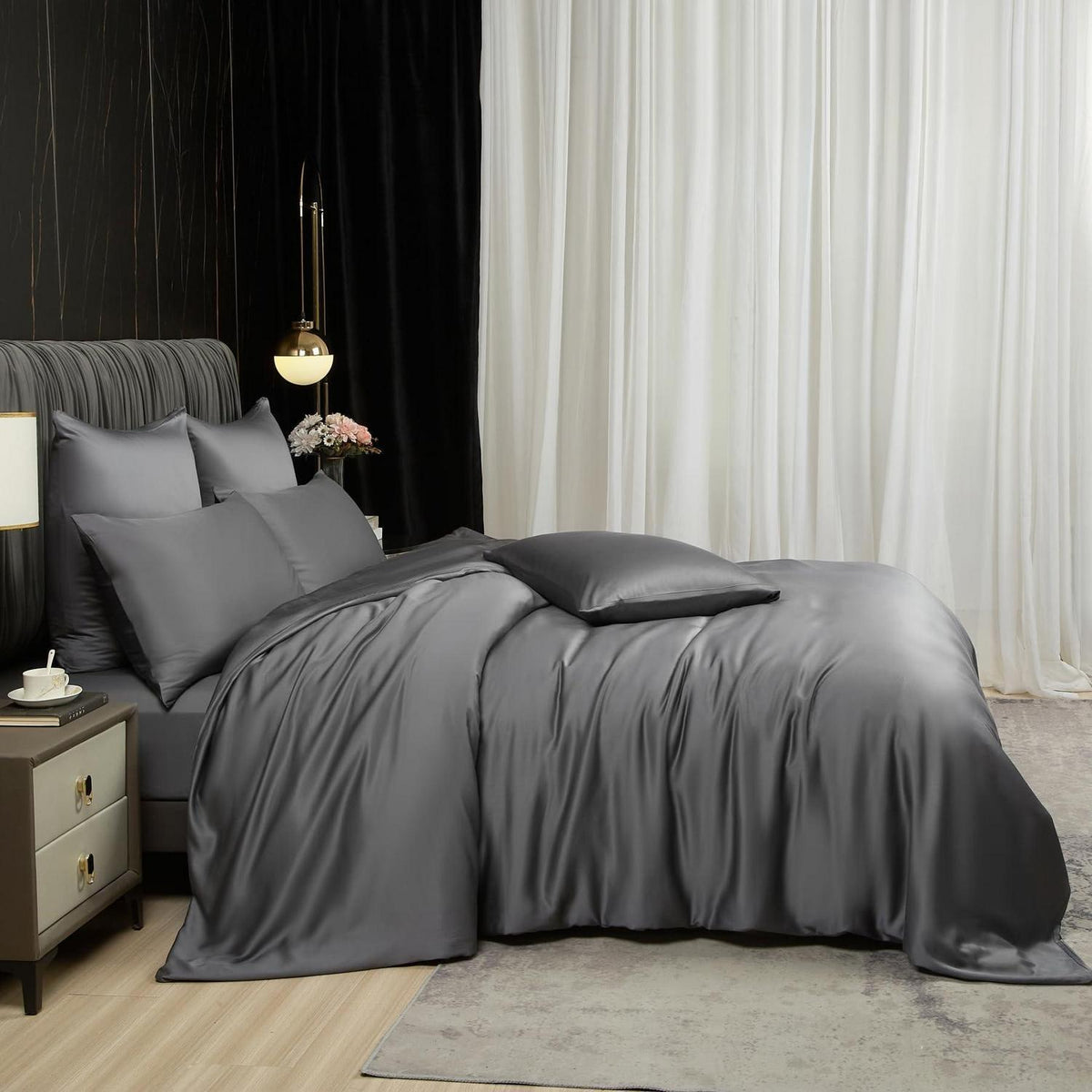 Bambus Bettwäsche Set 200x200 cm Grau | Atmungsaktiv & Kühlend