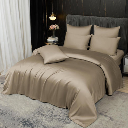 Bambus Bettwäsche 220x240 cm - Kühlend & Atmungsaktiv Braun Beige