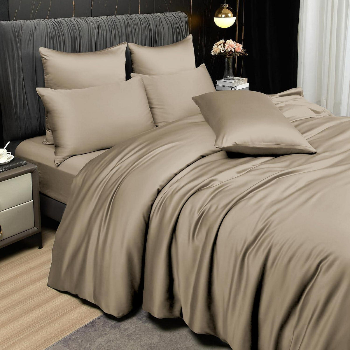 Bambus Bettwäsche 220x240 cm - Kühlend & Atmungsaktiv Braun Beige