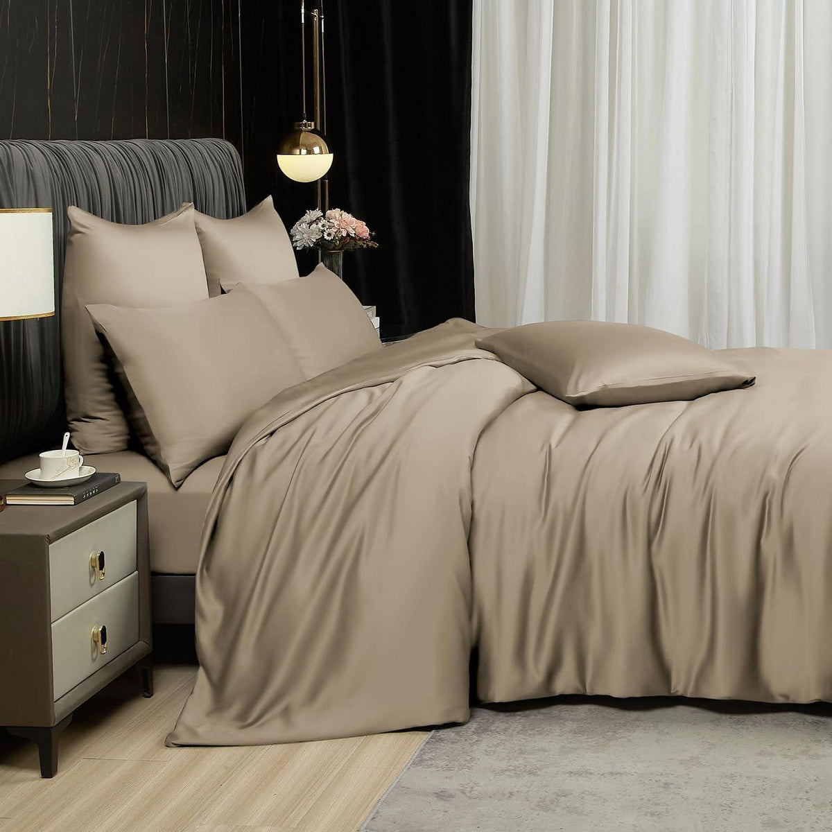 Bambus Bettwäsche 220x240 cm - Kühlend & Atmungsaktiv Braun Beige