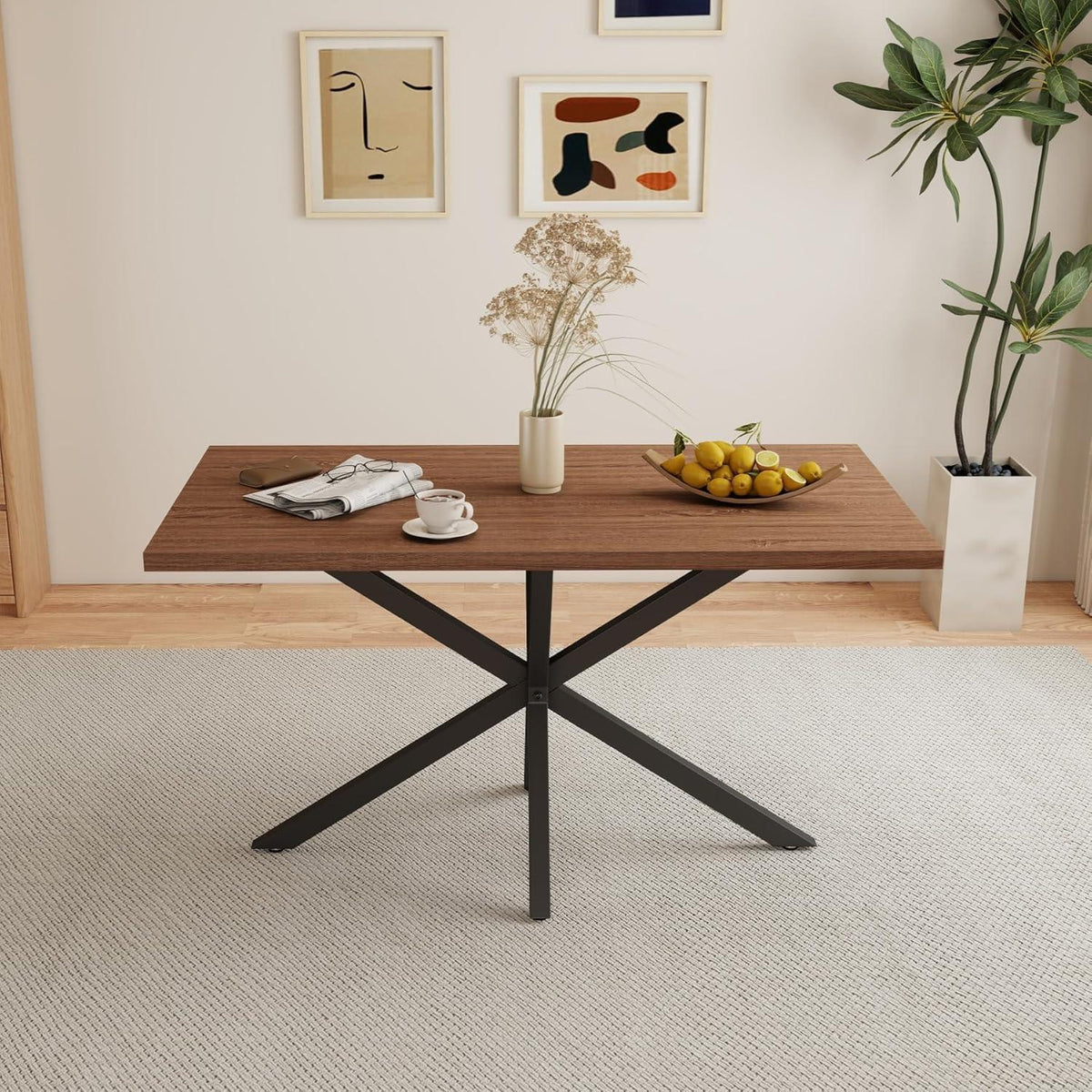 Moderner Esstisch Set mit 4 Cord-Stühlen (140x80cm)
