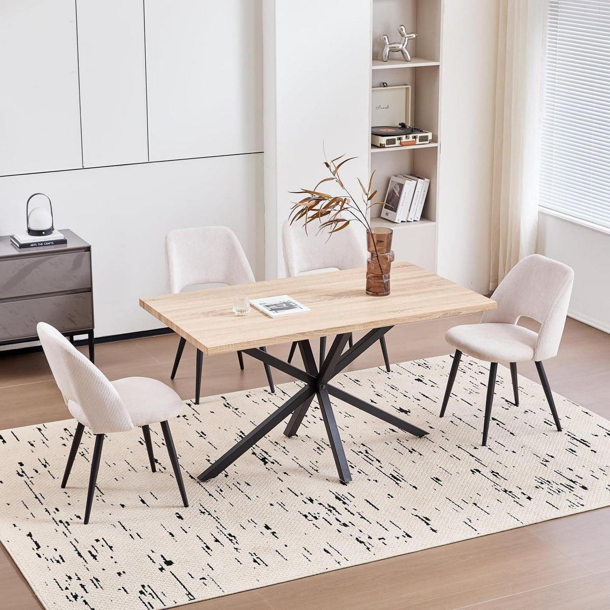 Moderner Esstisch Set mit 4 Cord-Stühlen (140x80cm)