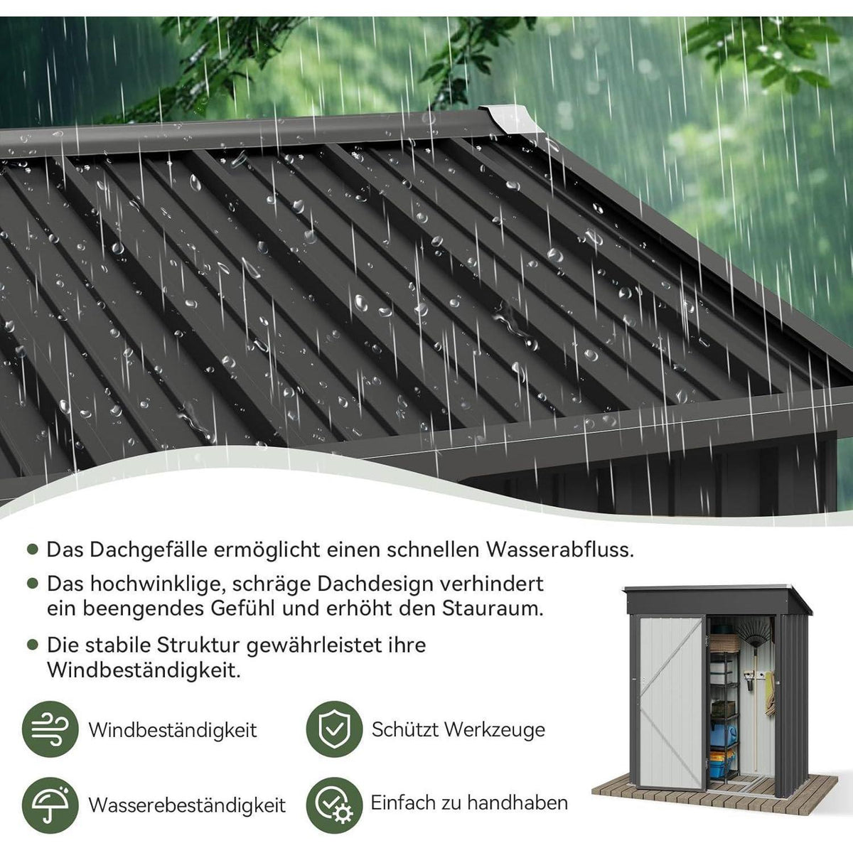 Metall Gerätehaus 150x91x185 cm mit Schloss & Belüftung