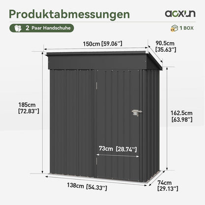 Metall Gerätehaus 150x91x185 cm mit Schloss & Belüftung