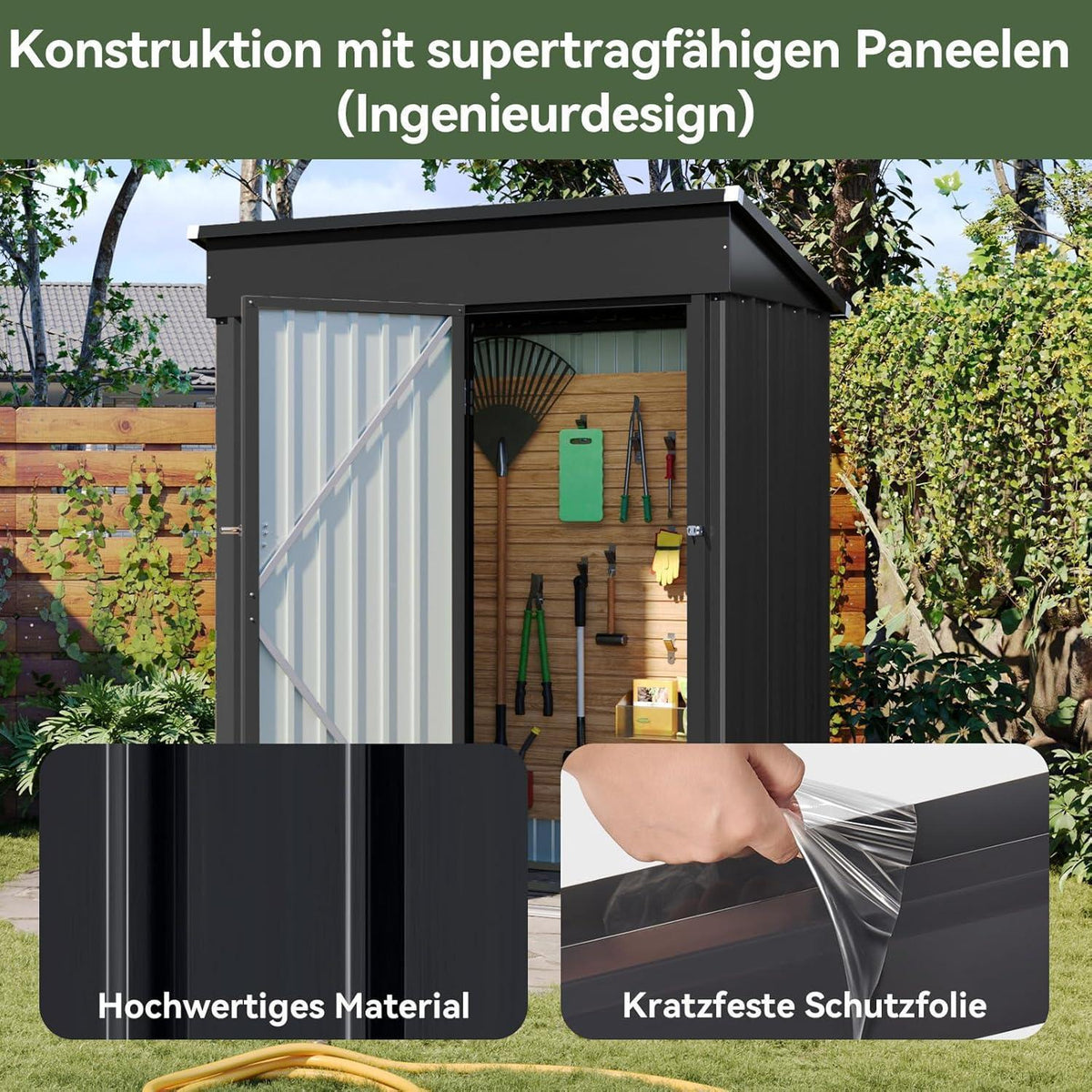 Gerätehaus Metall 150x91x185 cm mit Fundamentrahmen & Schloss