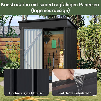 Gerätehaus Metall 150x91x185 cm mit Fundamentrahmen & Schloss