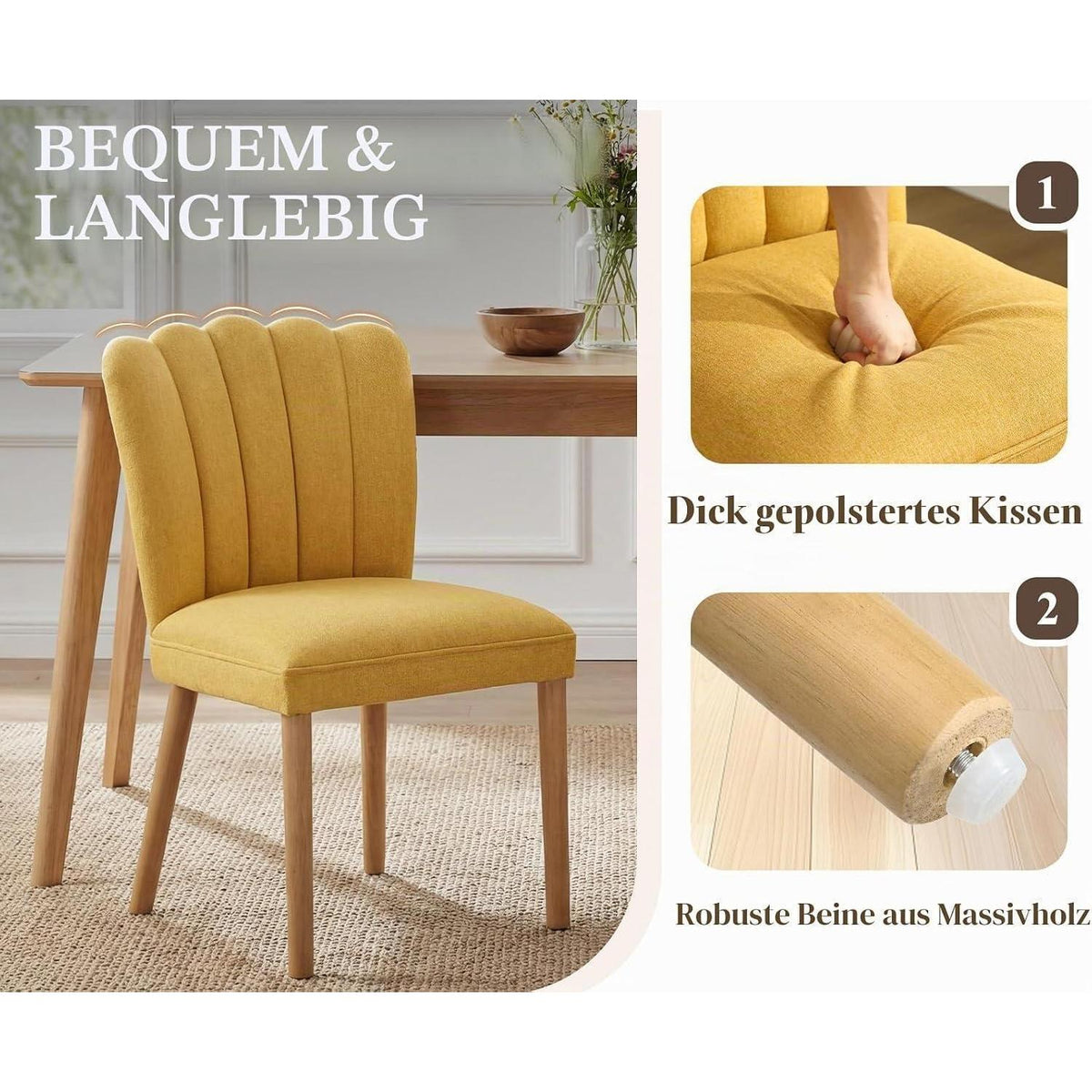 2er-Set Esszimmerstühle Gelb – Modern & Komfortabel