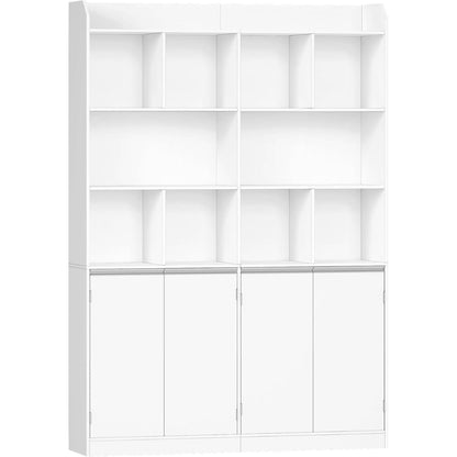 Freistehendes Bücherregal mit 4 Türen & 10 Fächern, Weiß