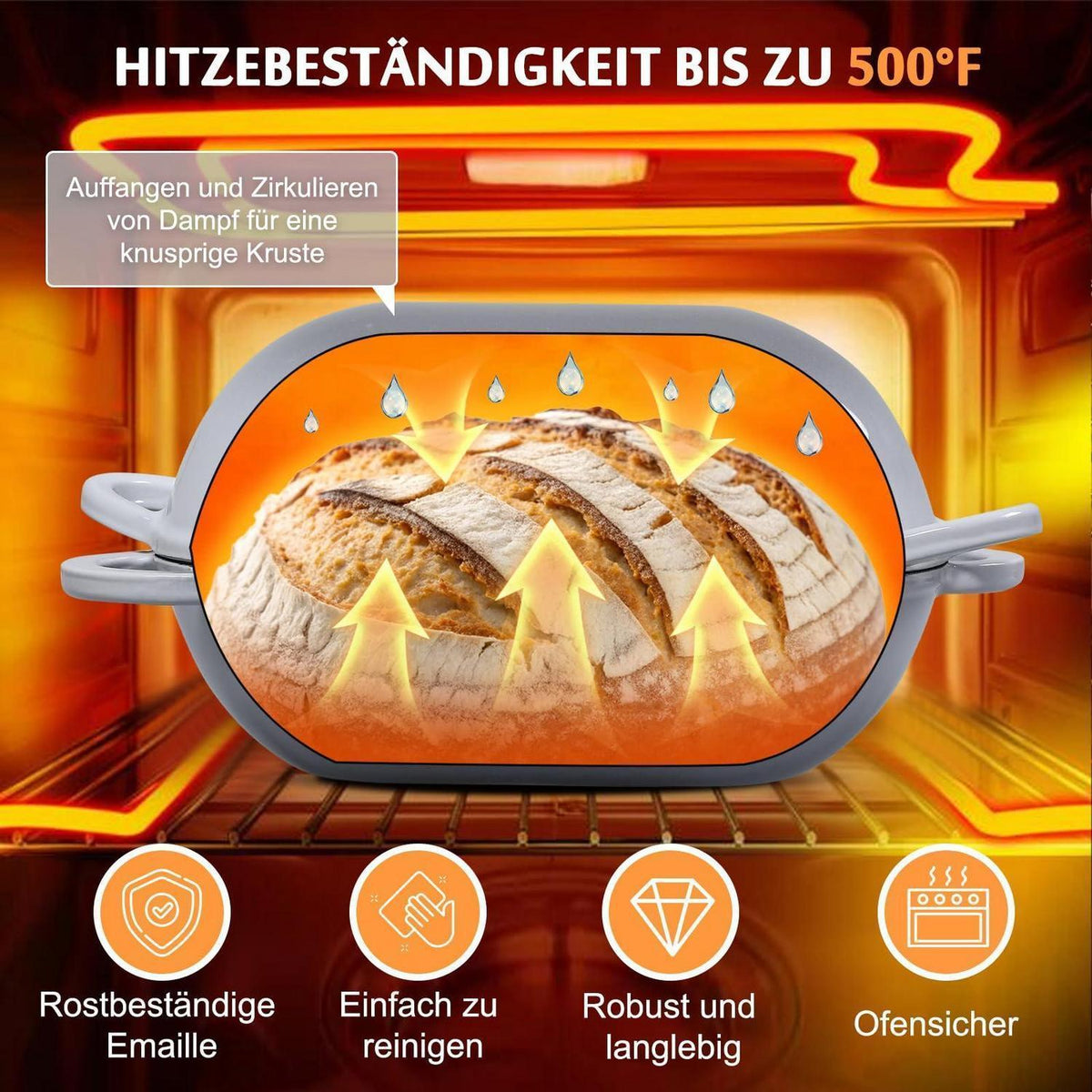 Gusseisen Brotbackform mit Deckel, 23 cm, Hellgrau