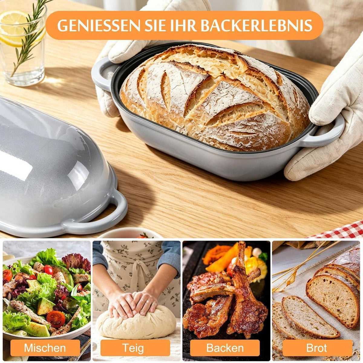 Gusseisen Brotbackform oval mit Deckel, 28 cm, Farbverlauf