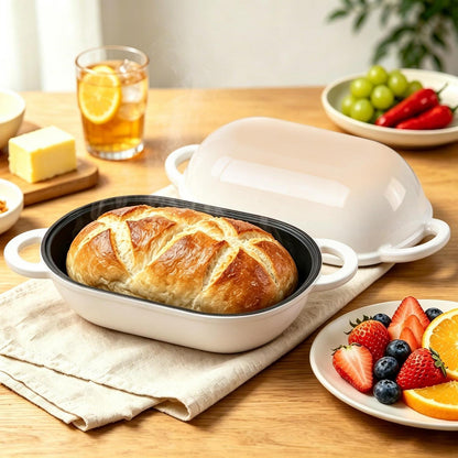 Gusseisen Brotbackform mit Deckel, 28 cm, Weiß