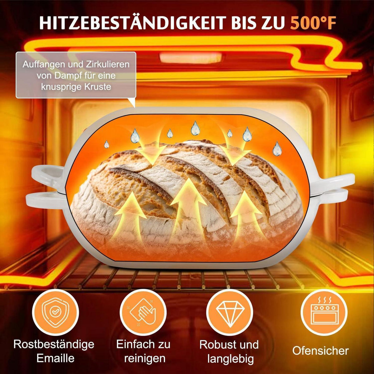 Gusseisen Brotbackform mit Deckel, 28 cm, Weiß