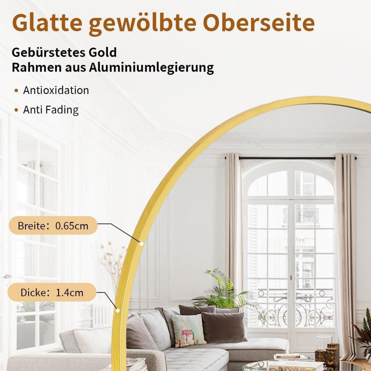 Ganzkörperspiegel Bogenförmig Gold | 170x70cm, Stand- & Wandspiegel