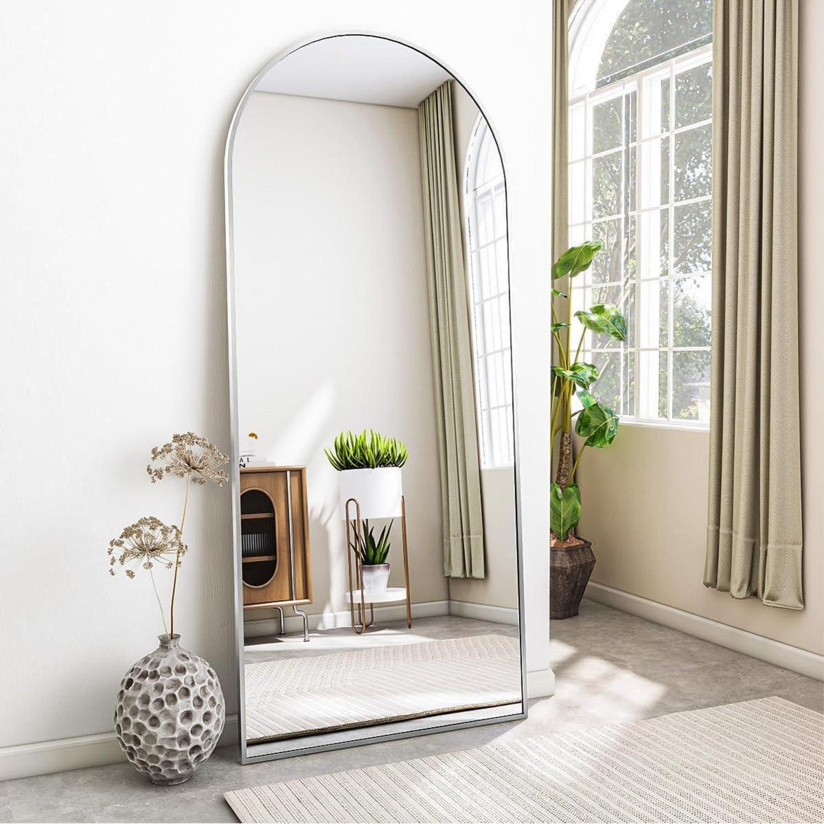 Ganzkörperspiegel Bogenförmig 170x70cm – Silber, mit Ständer & Aufhänger