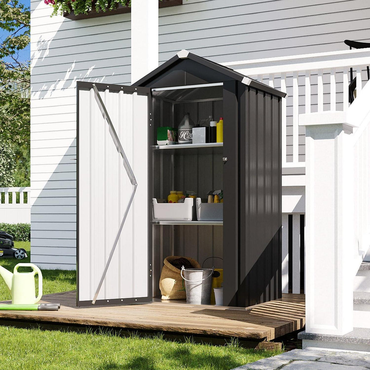 Wetterfestes Gartenhaus Metall 87,5x67 cm mit 2 Einlegeböden