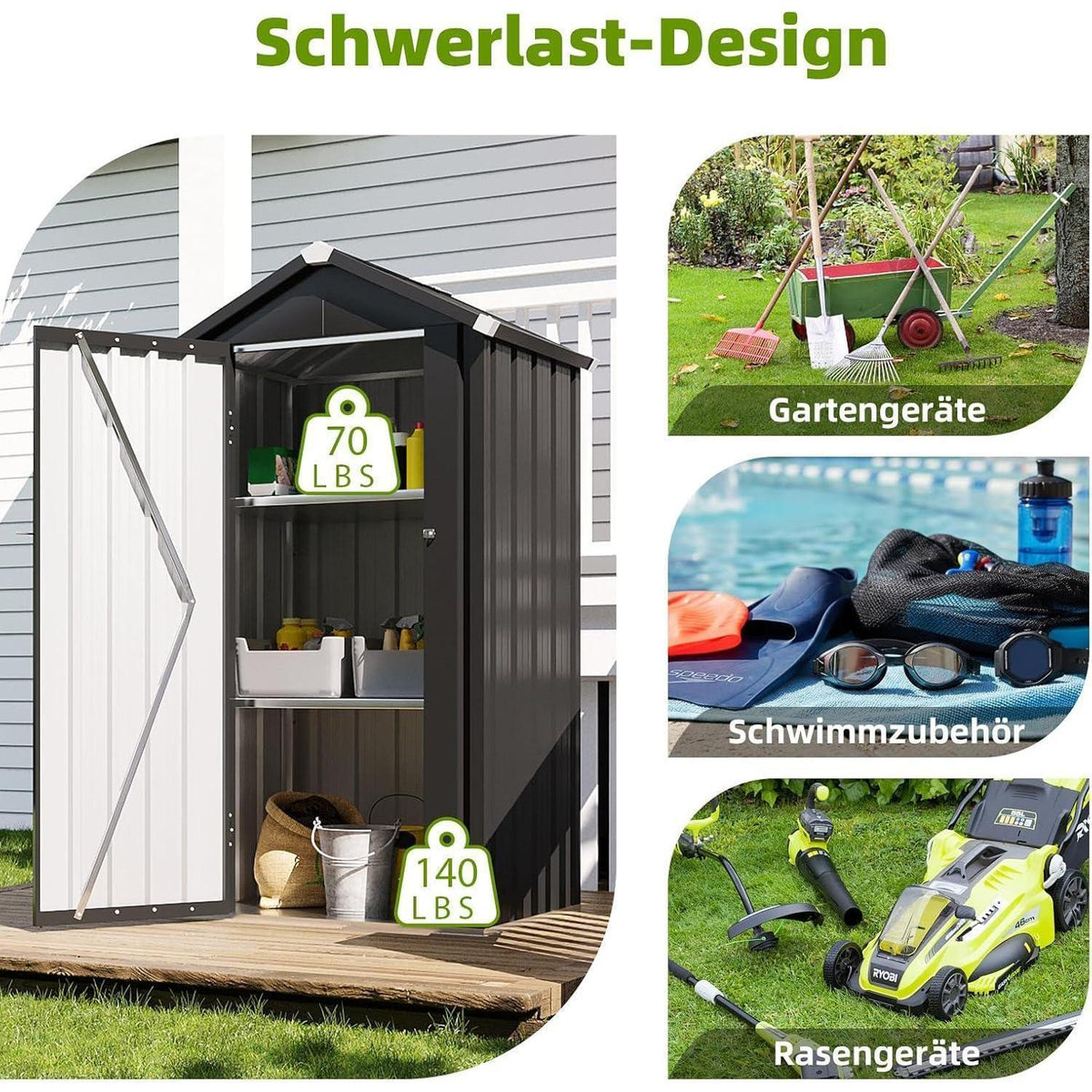 Gerätehaus Metall mit Boden – 87,5x67 cm, 2 Böden