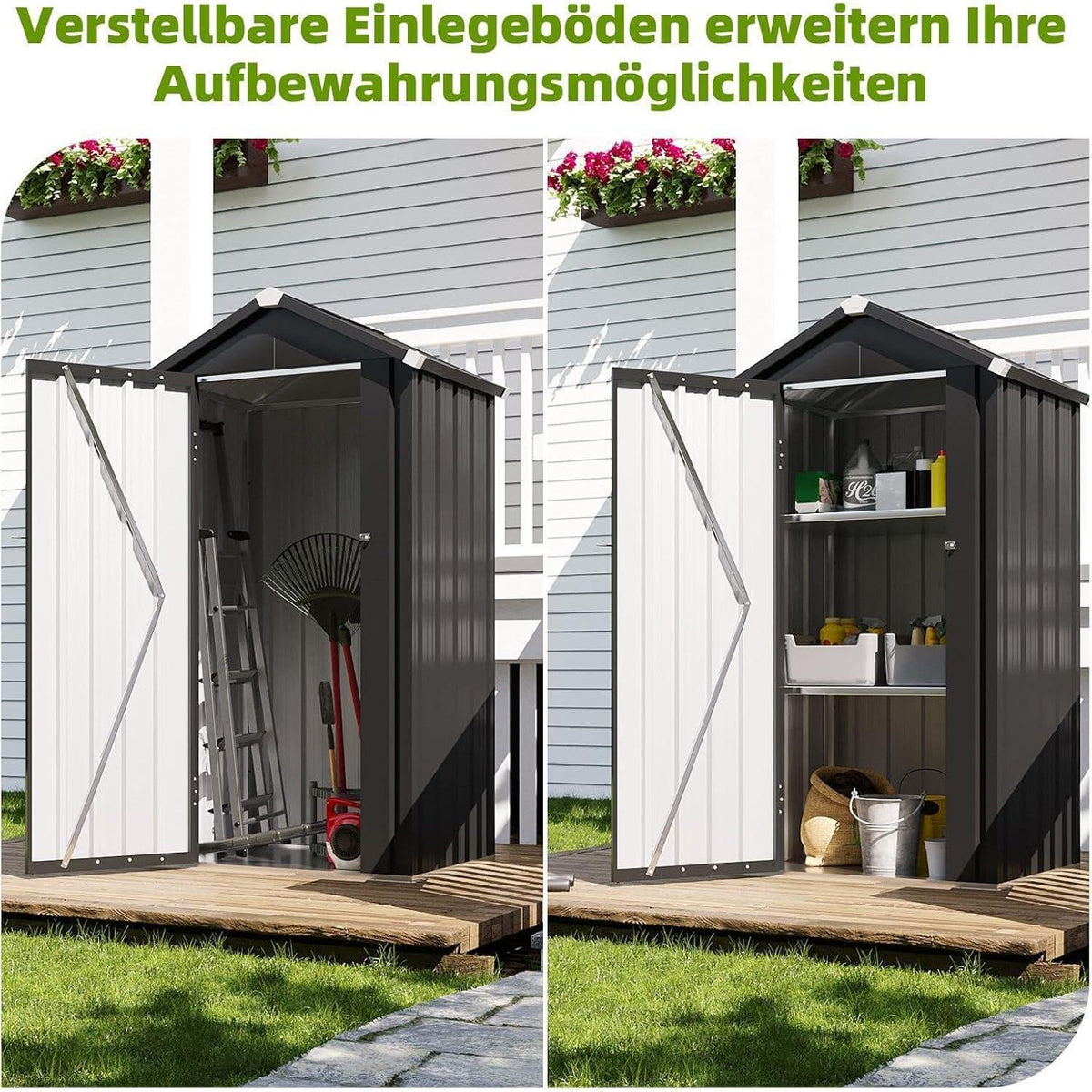 Gerätehaus Metall mit Boden – 87,5x67 cm, 2 Böden