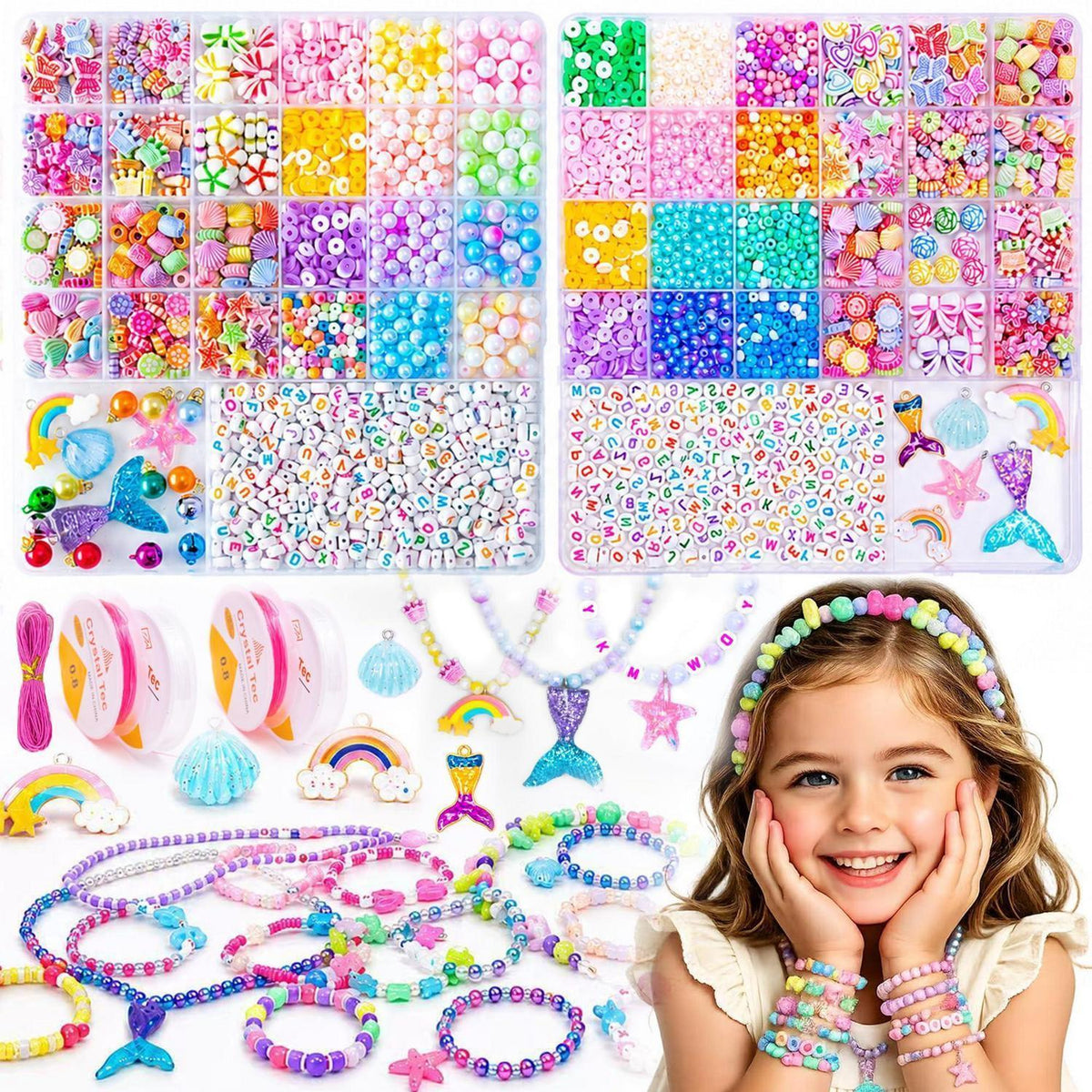 Schmuck Bastelset Mädchen – Perlen Set für Armbänder & Ketten