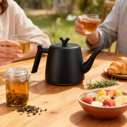 Schwarze Teekanne 2L Edelstahl mit Teesieb & Isolierung