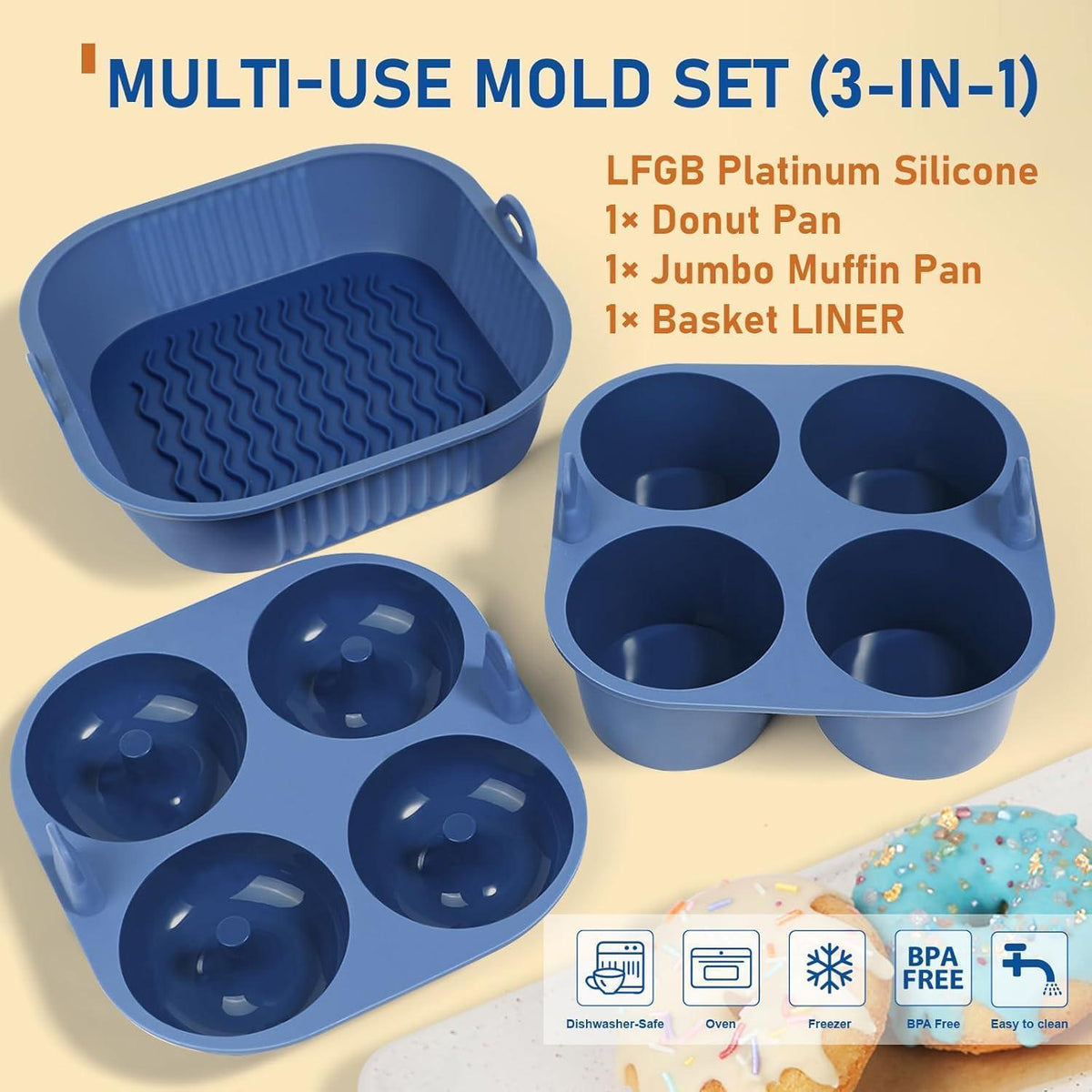 3x Silikon Muffinform & Donut Backform für Airfryer