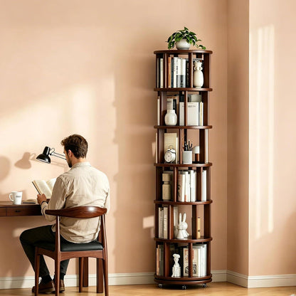 Drehbares Bücherregal aus Massivholz – 6-stöckig & 360° rotierend