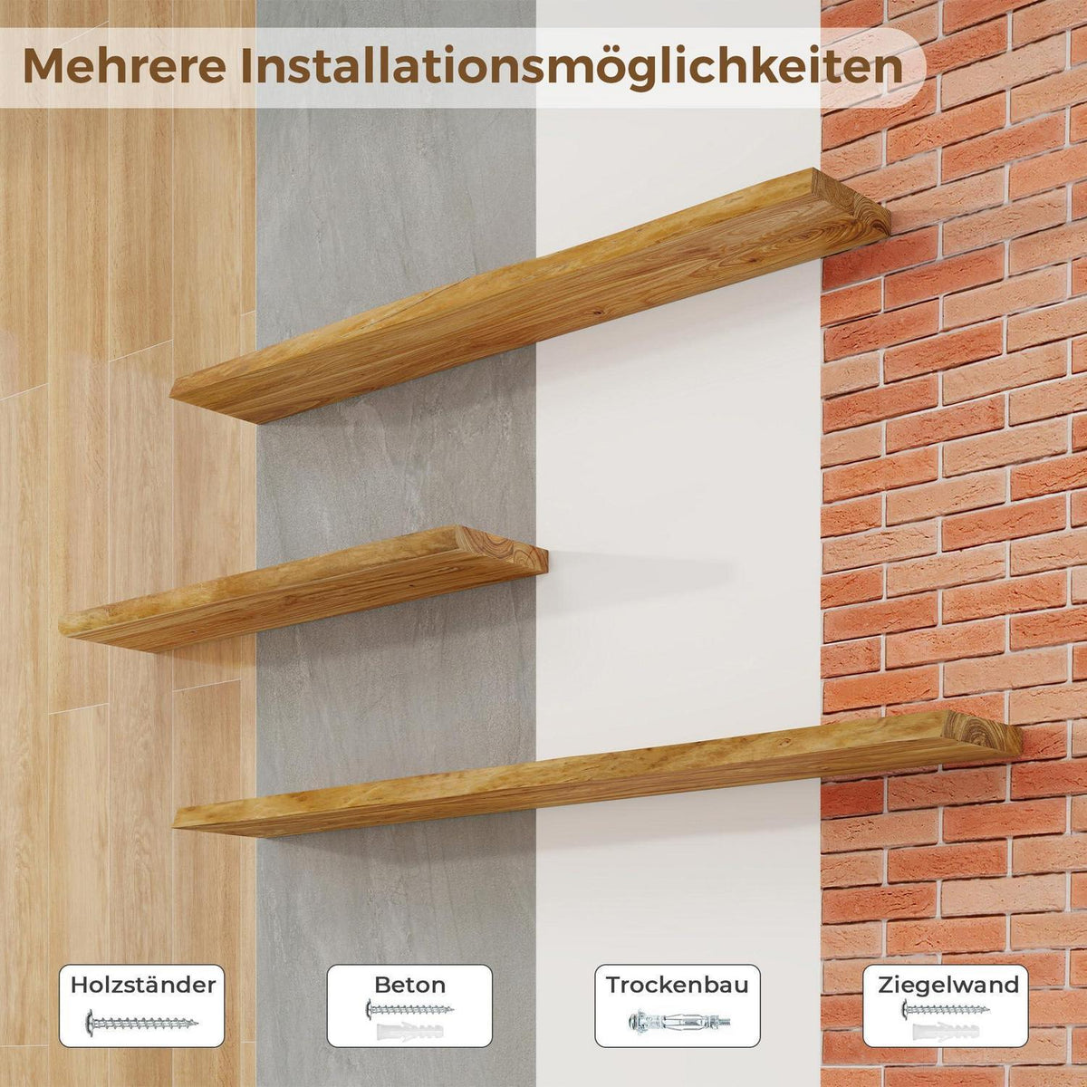 Schweberegal 2er Set mit Baumkante aus recyceltem Ulmenholz