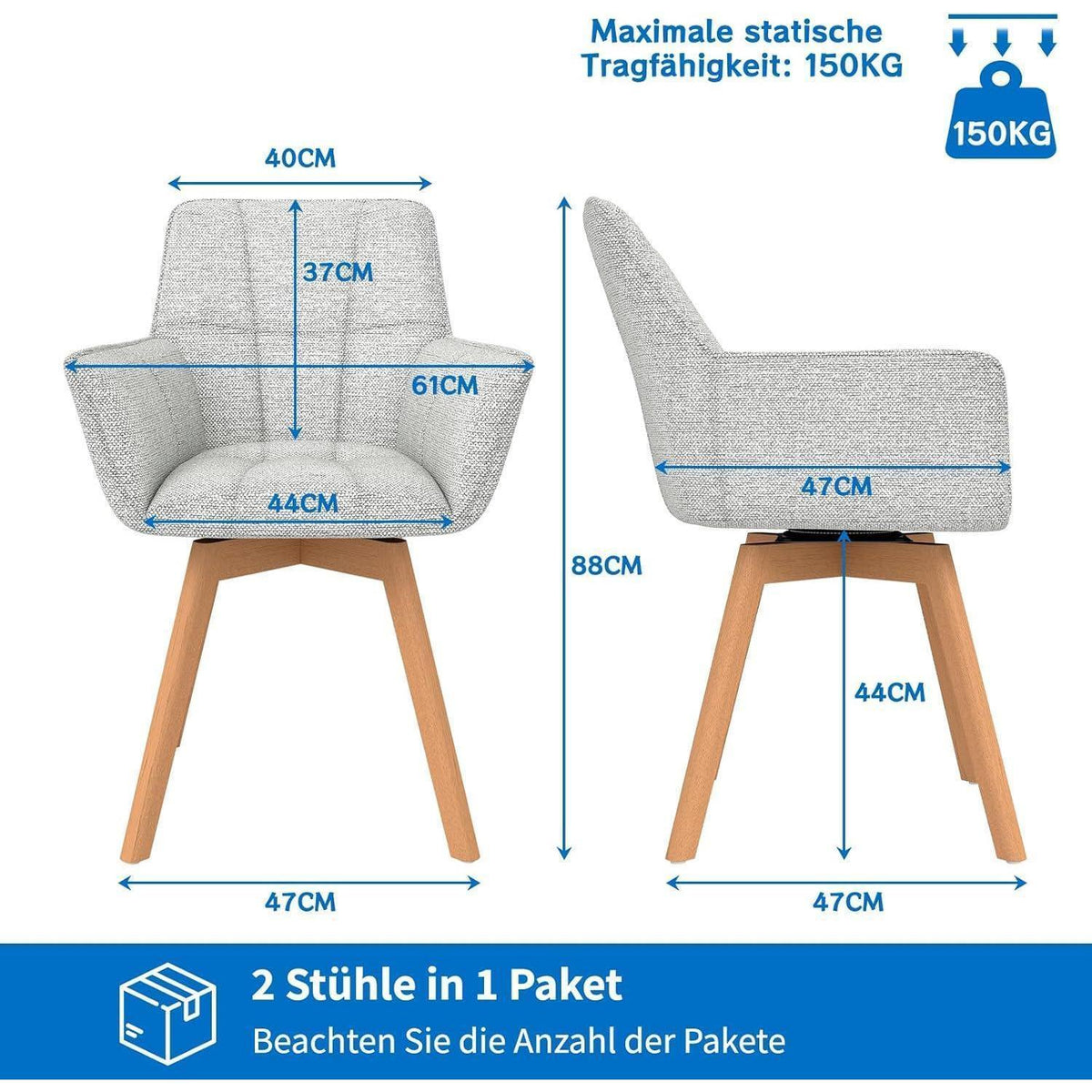 4er Set Drehstühle Samt, Hellgrau – Esszimmer, Wohnzimmer
