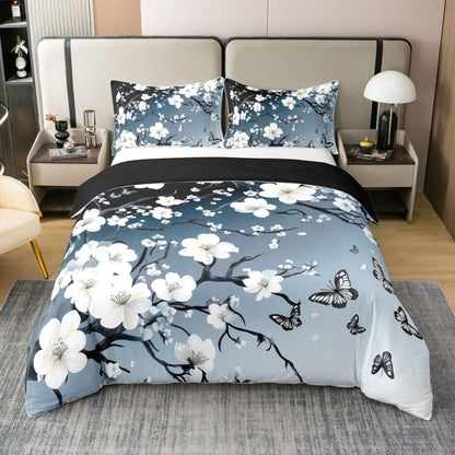 Farbverlauf Bettwäsche Set 220x240 Baumwolle Blumen & Schmetterlinge