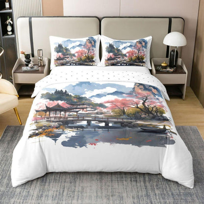 Chinesische Tuschemalerei Bettwäsche Set 155x220 Baumwolle