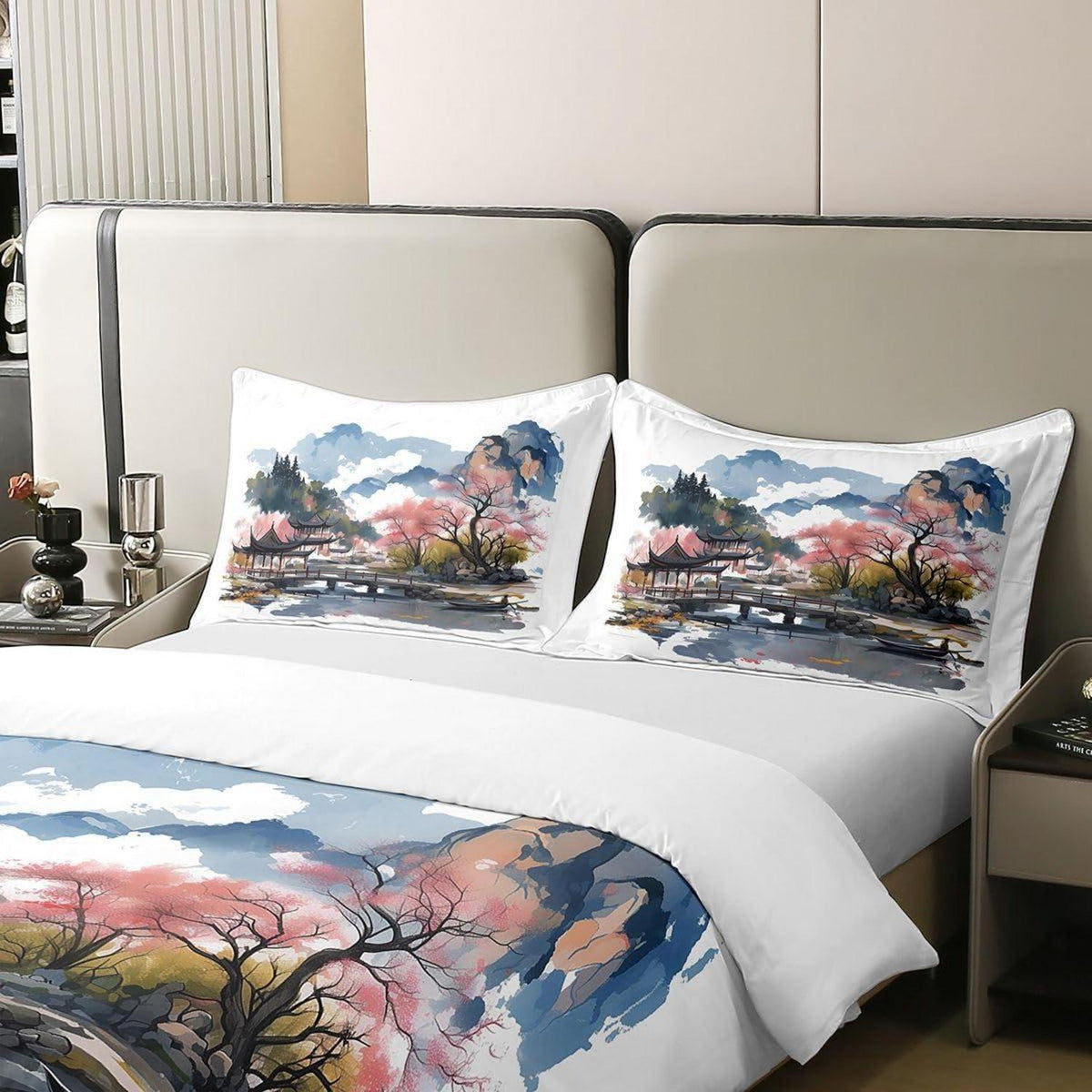 Chinesische Tuschemalerei Bettwäsche Set 220x240 Baumwolle