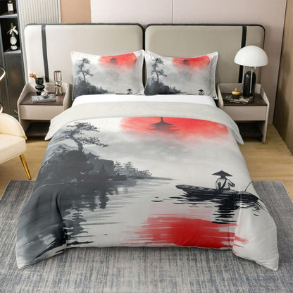 Japanisches Bettwäsche-Set Baumwolle 135x200 – Rote Sonne & Kiefer