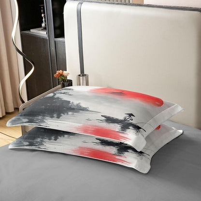 Japanisches Bettwäsche-Set Baumwolle 200x200 – Rote Sonne & Kiefer