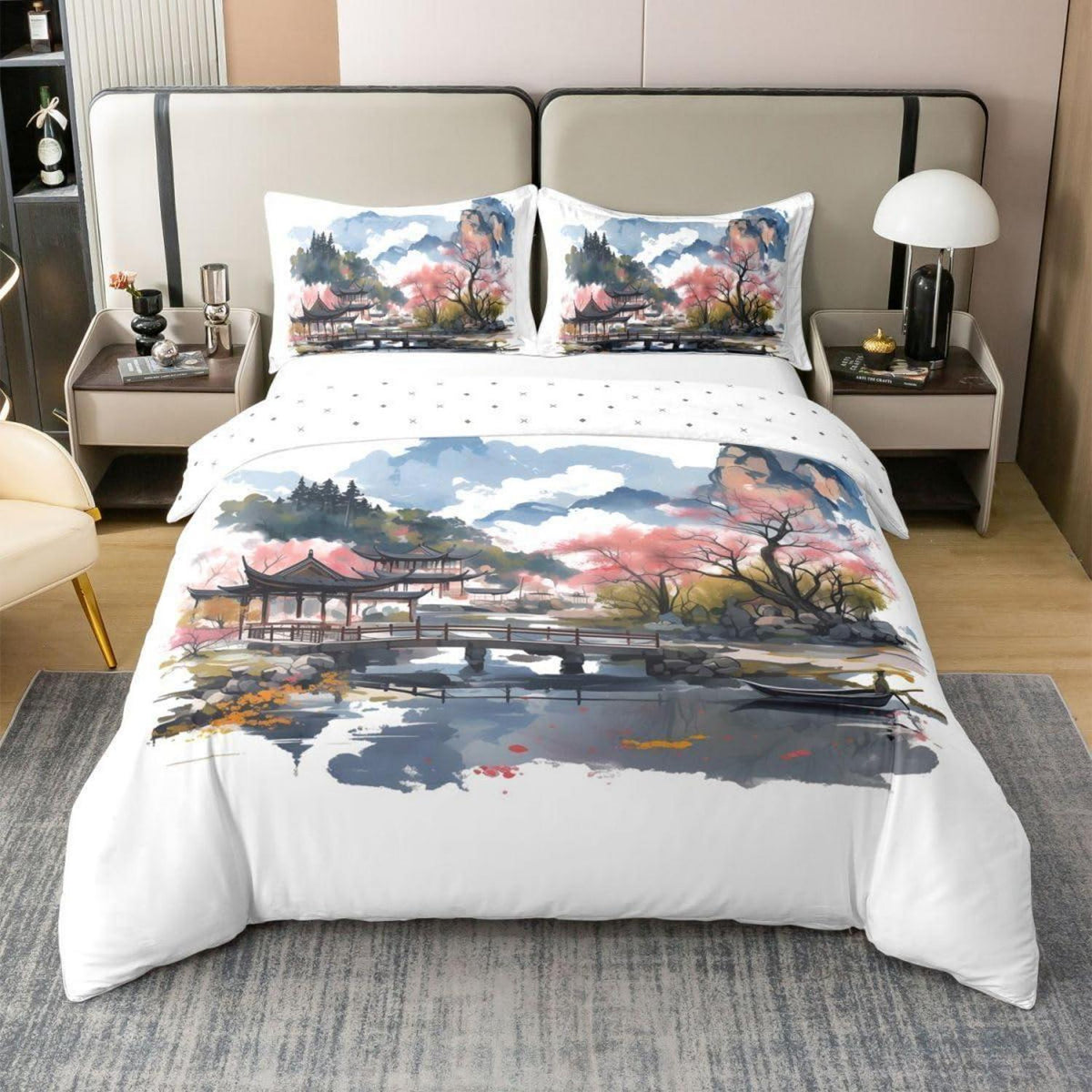 Chinesische Tuschemalerei Bettwäsche Set 200x200 Baumwolle