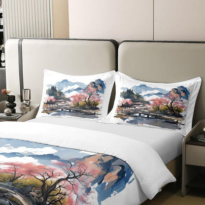 Chinesische Tuschemalerei Bettwäsche Set 200x200 Baumwolle